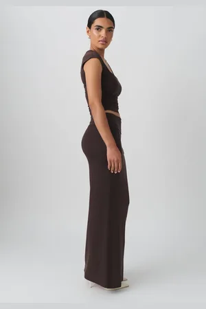 Gina Tricot Soft touch folded maxi skirt - lange nederdele - Brunt - XS - Dame