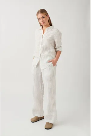 Gina Tricot Linen trousers - Hørbukser - Hvid - XS - Dame