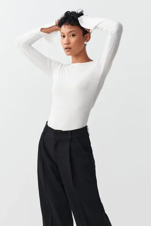 Gina Tricot Soft touch crew neck top - Langærmede toppe - Hvid - L - Dame