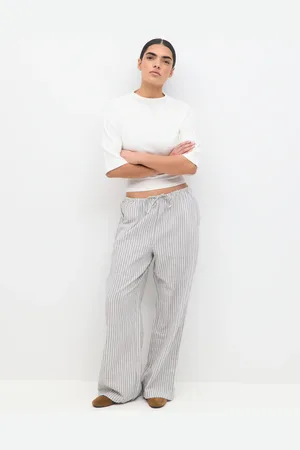 Gina Tricot Linen blend trousers - Hørbukser - Grå - XS - Dame