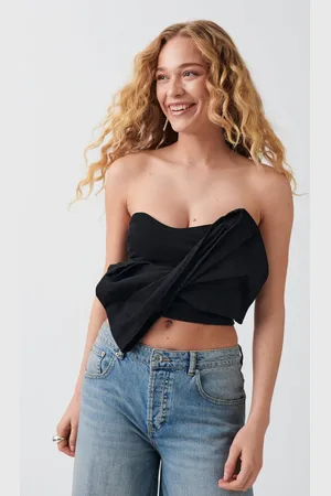 Gina Tricot Bow denim top - bandeau-topper - Sort - S - Dame
