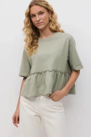 Gina Tricot Frill tee - Toppe - Grønt - XS - Dame