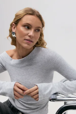 Gina Tricot Sloped shoulder top - Langærmede toppe - Grå - M - Dame