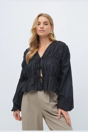 Gina Tricot Tie blouse - Bluser - Sort - XS - Dame