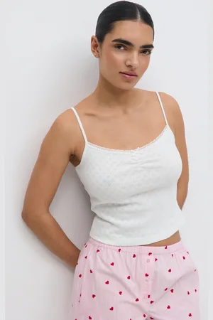 Gina Tricot Pointelle singlet - pyjamasser - Hvid - XS - Dame