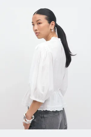 Gina Tricot Boho peplum blouse - bluser med pufærmer - Hvid - XS - Dame