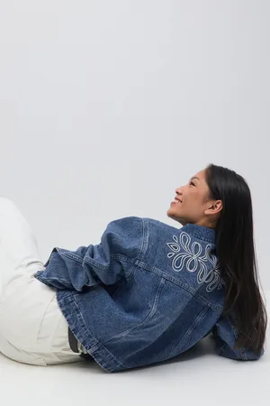 Gina Tricot Embroidery denim jacket - Denim jakker - Blåt - S - Dame