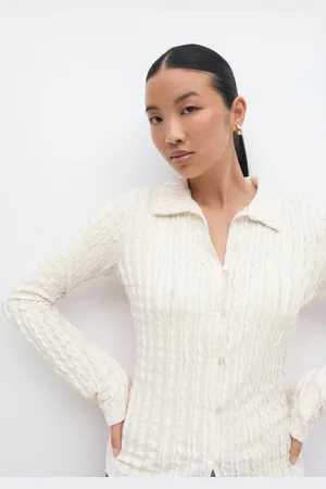Gina Tricot Textured shirt top - Langærmede toppe - Hvid - XS - Dame