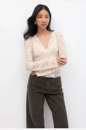 Gina Tricot Lace top - blondetoppe - Hvid - XS - Dame