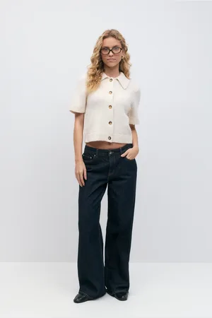 Gina Tricot Low wide jeans - wide jeans - Blåt - 32 - Dame