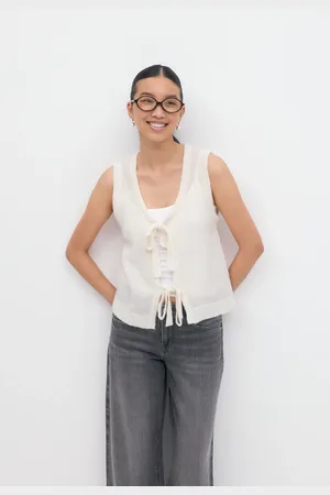 Gina Tricot Knitted tie vest - Veste - Hvid - XS - Dame