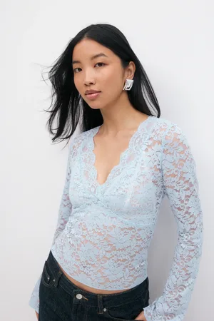 Gina Tricot Lace top - blondetoppe - Blåt - XS - Dame