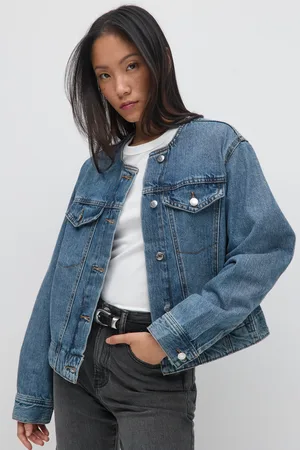 Gina Tricot Collarless denim jacket - Denim jakker - Blåt - XS - Dame
