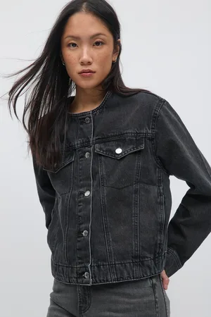 Gina Tricot Collarless denim jacket - Denim jakker - Sort - XS - Dame
