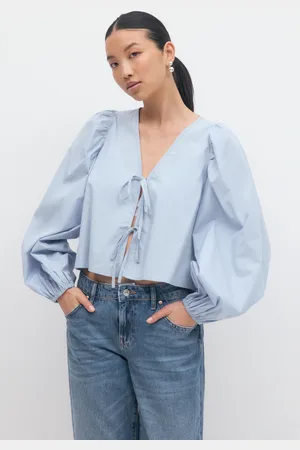 Gina Tricot Tie blouse - bluser med pufærmer - Blåt - XS - Dame