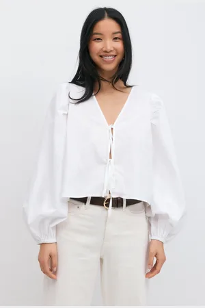 Gina Tricot Tie blouse - Bluser - Hvid - XS - Dame