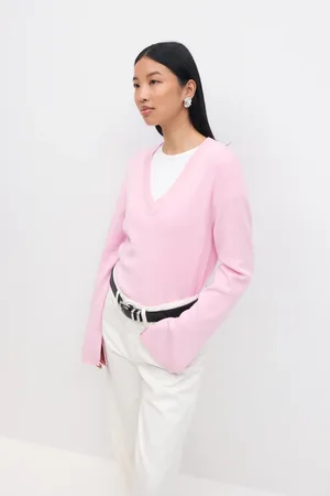 Gina Tricot V-neck knitted top - Striktrøjer - Pink - XS - Dame