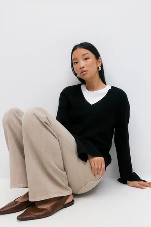 Gina Tricot V-neck knitted top - Striktrøjer - Sort - XS - Dame