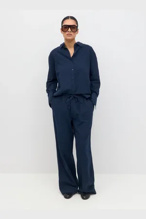 Gina Tricot Linen blend trousers - Hørbukser - Blåt - XS - Dame