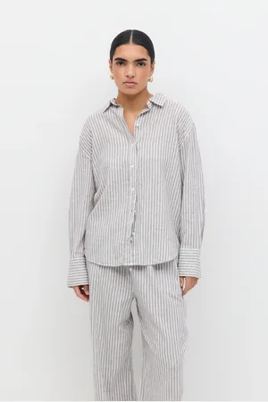 Gina Tricot Linen blend shirt - Hørskjorter - Grå - XS - Dame