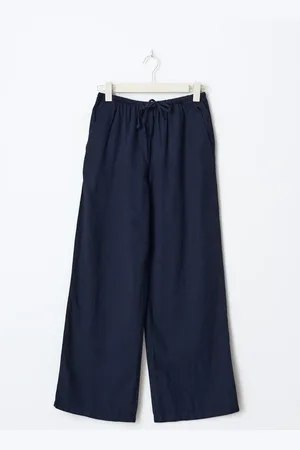Gina Tricot Petite linen blend trousers - Hørbukser - Blåt - XS - Dame