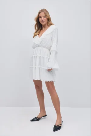 Gina Tricot Pleated dress - korte kjoler - Hvid - XS - Dame