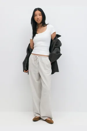 Gina Tricot Linen blend trousers - Hørbukser - beige - XS - Dame