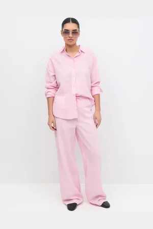 Gina Tricot Linen blend trousers - Hørbukser - Pink - XS - Dame