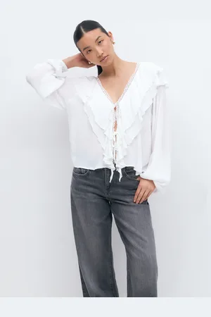 Gina Tricot Frill tie blouse - Bluser - Hvid - XS - Dame