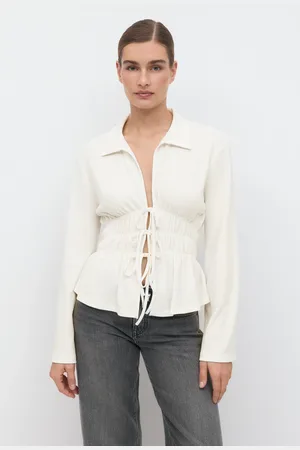 Gina Tricot Tie front jersey shirt - toppe med bindebånd - Hvid - XS - Dame