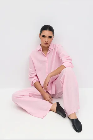 Gina Tricot Linen blend shirt - Hørskjorter - Pink - XS - Dame
