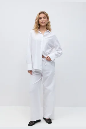 Gina Tricot Linen blend trousers - Hørbukser - Hvid - XS - Dame