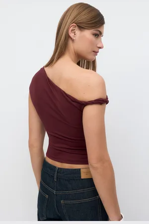Gina Tricot Asymmetric micro top - Off shoulder-top - Rødt - L - Dame
