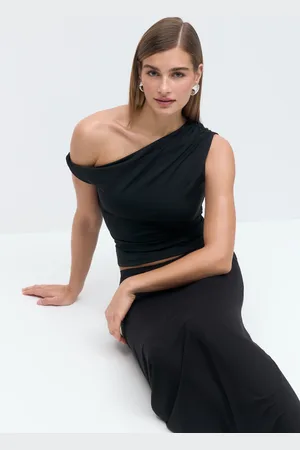 Gina Tricot Asymmetric micro top - Off shoulder-top - Sort - XS - Dame