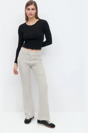 Gina Tricot High waist flare trousers - utsvingede habitbukser - beige - 34 - Dame