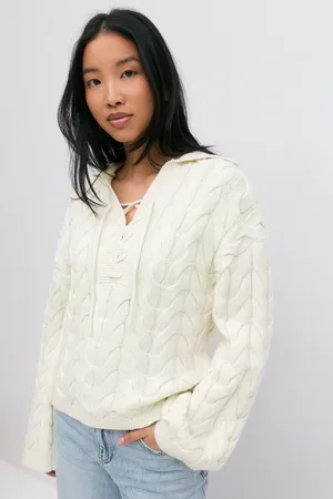 Gina Tricot Knitted cable collar sweater - Striktrøjer - Hvid - XS - Dame