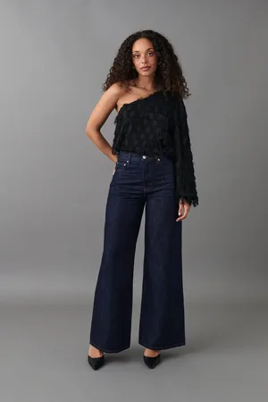 Gina Tricot High and wide jeans - wide jeans - Blåt - 32 - Dame