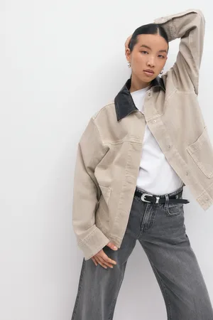 Gina Tricot Contrast collar denim jacket - Jakker - beige - XS - Dame