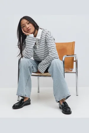 Gina Tricot Collar top - poloshirts - Blåt - XS - Dame