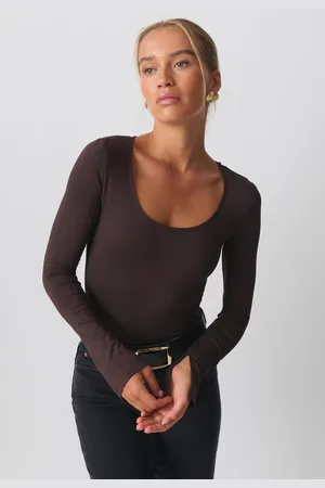 Gina Tricot Soft touch jersey top - Langærmede toppe - Brunt - XXS - Dame