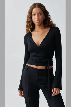 Gina Tricot Wrap top - slå om toppe - Sort - XXS - Dame