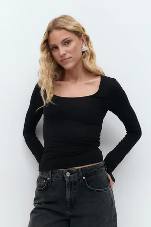 Gina Tricot Soft touch jersey top - Toppe - Sort - XXS - Dame