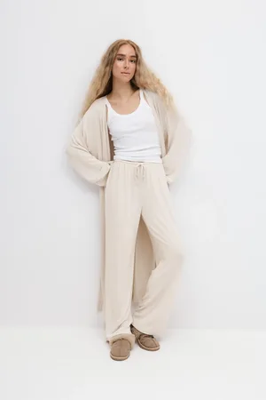 Gina Tricot Drawstring wide trousers - Vide bukser - beige - XS - Dame
