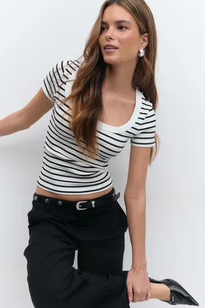 Gina Tricot Rib short sleeve top - Toppe - Hvid - XXS - Dame