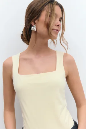 Gina Tricot Basic square tanktop - Toppe uden ærmer - Gult - XXS - Dame