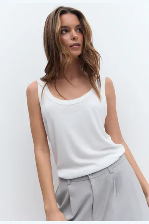 Gina Tricot Rib loose tank - Toppe uden ærmer - Hvid - XS - Dame