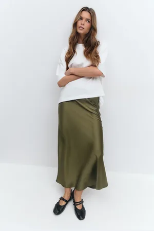 Gina Tricot Satin skirt - satin nederdele - Grønt - XS - Dame