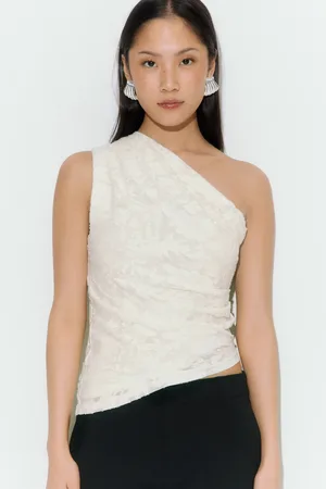 Gina Tricot Asymmetric top - Off shoulder-top - Hvid - XS - Dame