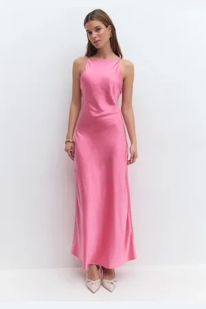 Gina Tricot High neck satin dress - satinkjoler - Pink - 34 - Dame