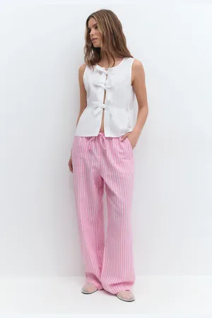 Gina Tricot Linen blend trousers - Hørbukser - Pink - XS - Dame